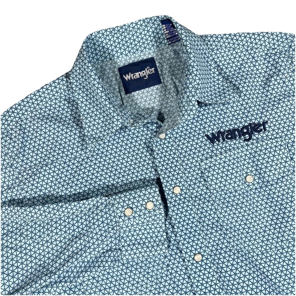 Wrangler Shirt Youth Boys XL Western Cowboy Embroidered Logo Pearl Snap